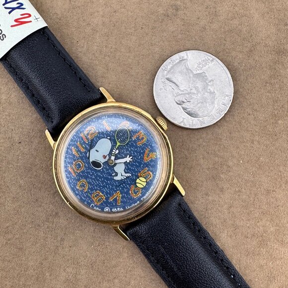 Vintage Snoopy Playing Tennis New Leather Top Black Strapstrap